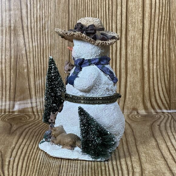Snowman‎ Resin Figure Trinket Box 6.5” Detailed Christmas Bottle Brush Trees - Picture 4 of 11